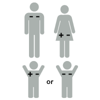 father is - -, mother is + -